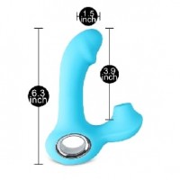 Vibrator with Clitoral Suction, Vibrating Tip, 12 Function, Silicone, Rechargeable, CYAN